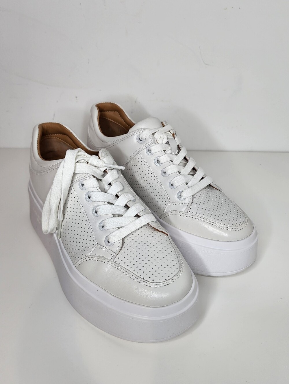 J/Slides Harlow White Platform Perforated Leather Sneakers for Women Size 7